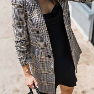 1. State Ruched Sleeve Plaid Topcoat Blazer NWOT